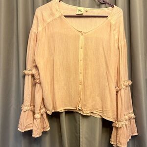 ♥️ Anthropologie White Crow Boho bell sleeve ruffle Blouse M 0330 #51